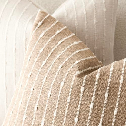 Foindtower Boho Striped Boucle Lumbar Throw Pillow Covers 12x20 Inch Camel - color: Camel, size: 20" x 12" (Pack of 2)