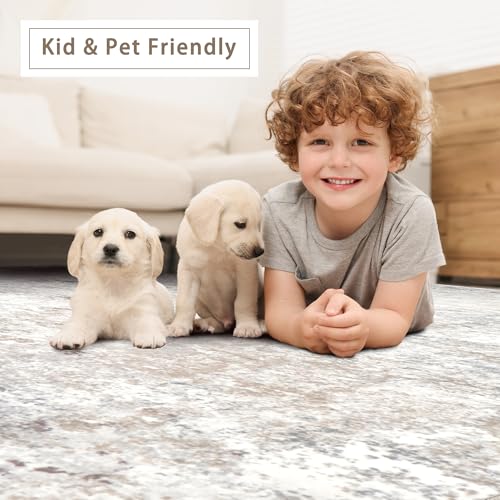 Beige Grey Washable Rugs 8x10 Area Rugs for Living Room,Bedroom,Dining Room - color: Brown-grey-beige-slate, size: 8' x 10' (Rectangular)