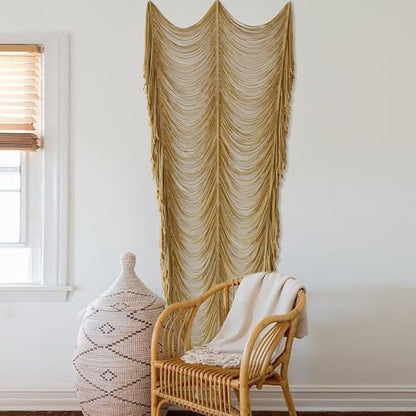 Macrame Curtain Handmade Khaki Boho Doorway window Curtain Room 41"W*75"L - color: Khaki1