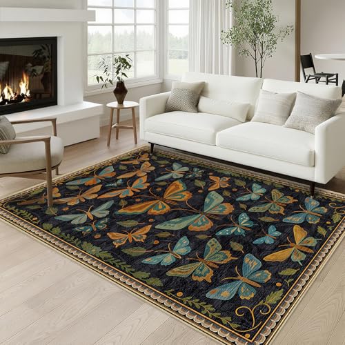 Butterfly Rug 4x6 for Living Room Butterflies Insect Machine Washable Rugs - color: Butterfly, size: 4' x 6' (Rectangular)