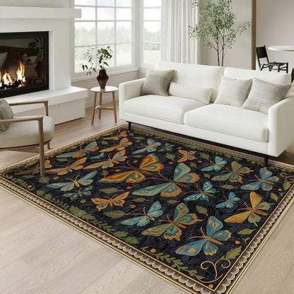 Butterfly Rug 4x6 for Living Room Butterflies Insect Machine Washable Rugs - color: Butterfly, size: 4' x 6' (Rectangular)