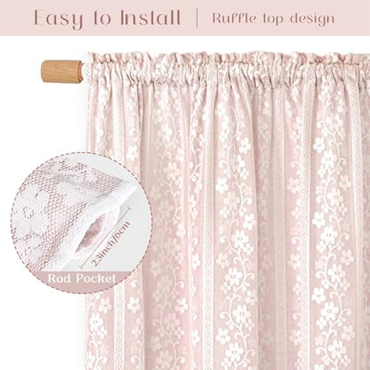 ASPMIZ Linen Pink Kitchen Tier Curtains 36 Inch Length, Double Layered Kitchen Curtain with Linen and Lace, Rod Pocket Window Curtains with Tiebacks, Boho Window Treatments for Bathroom Cafe, 2 Panel - color: Light Pink, size: 26"W x 36"L (Pack of 2), sty