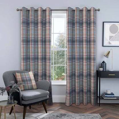always4u Plaid Tartan Curtains for Living Room Bedroom Check Curtains Grommet Window Treatments 2 Panels Blue Pink 45 * 95 Inches - color: Blue/Pink, size: 45"W x 95"L (Pack of 2)