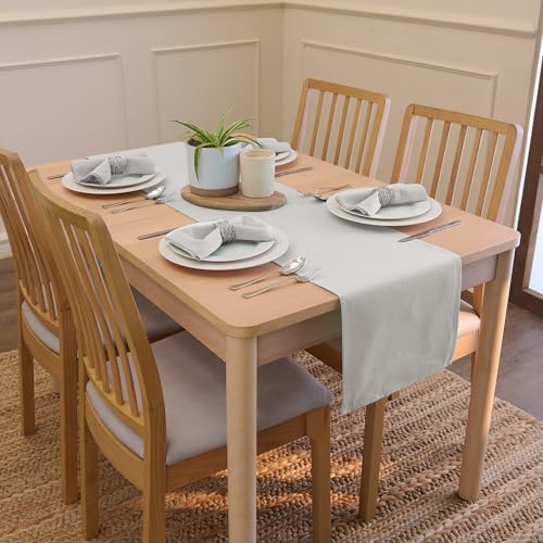 Encasa XO Table Runner, Cotton Canvas Dining Runner 13"x59" - color: Light Grey, size: 13x59 in