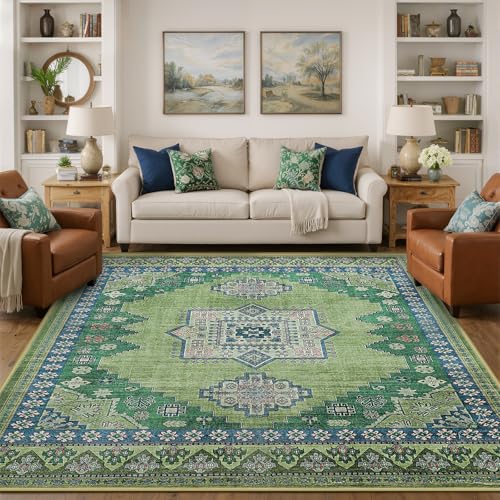 Boho Persian 5x7 Green Area Rug for Living Room Dining Room Office Bedroom - color: Fresh Lemon Green, size: 5 x 7 feet