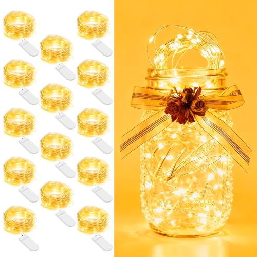 14 Pack Fairy Lights Battery Operated 7ft 20 LED String Lights Mini Twinkle Lights Silver Wire Firefly Starry Lights for DIY Craft Mason Jar Wedding Centerpiece Table Party Christmas Decor, Warm White - color: Warm White, size: [14 Pack] 7 Feet 20 LED
