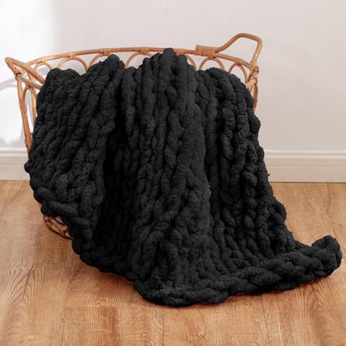 WESHIONGOO Chunky Knit Blanket Throw for Couch Bed 40"*40" Black - color: Black, size: 40"x40"(Small Size Throw)