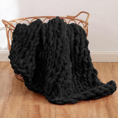 WESHIONGOO Chunky Knit Blanket Throw for Couch Bed 40"*40" Black - color: Black, size: 40"x40"(Small Size Throw)