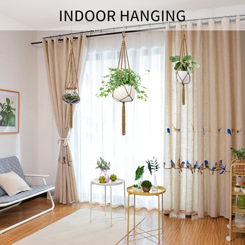 Macrame Plant Hanger - Fits 4-13 Inch Pots, 3-Pack, Brown - color: 34+41+46 Inch Brown