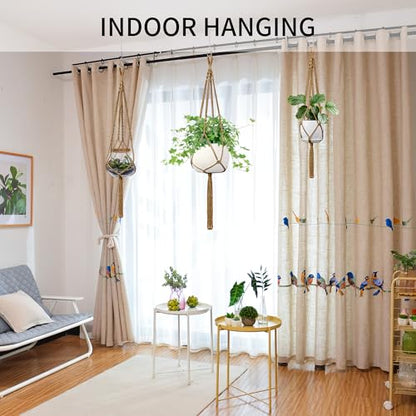 Macrame Plant Hanger - Fits 4-13 Inch Pots, 3-Pack, Brown - color: 34+41+46 Inch Brown