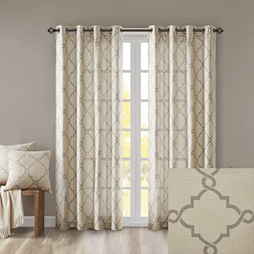 Madison Park Fretwork Print Window Curtain 1 Panel, 50x63 Beige/Grey - color: Beige/Grey, size: 50"W x 63"L (Pack of 1)