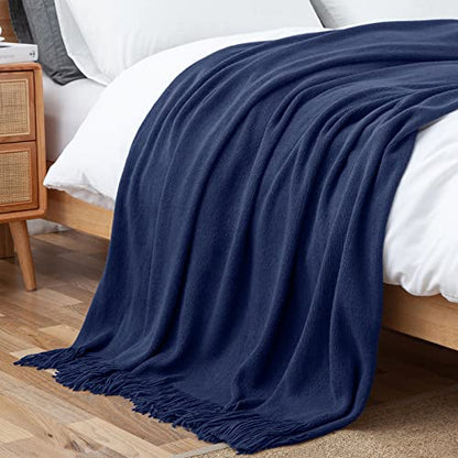 Vonty Royal Blue Knitted Throw Blanket with Tassels Fringe, 50x60 Acrylic - color: Royal Blue, size: 50" x 60"