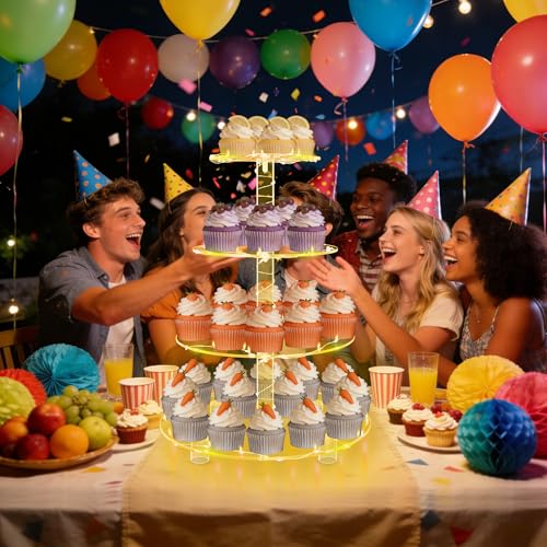 YestBuy 4 Tier Round Cupcake Stand with Yellow Lights for Party - color: Yellow, size: 4 Tier Round