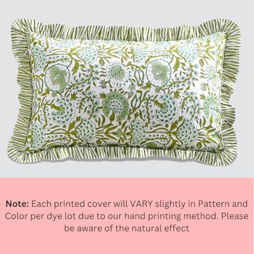 CPC Agate Green Block Print Ruffle Sham Pillow Cover 12x20 Inch, Pack of 1 - color: Agate Green, size: 20" x 12" (Pack of 1)