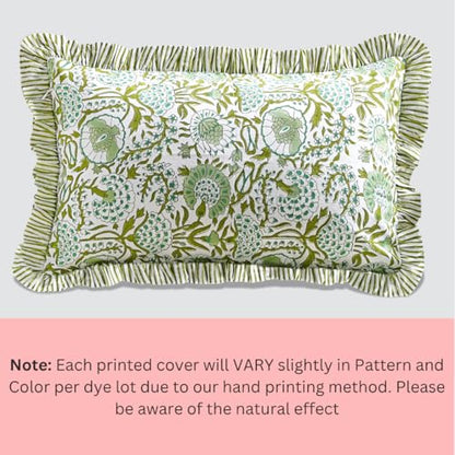 CPC Agate Green Block Print Ruffle Sham Pillow Cover 12x20 Inch, Pack of 1 - color: Agate Green, size: 20" x 12" (Pack of 1)