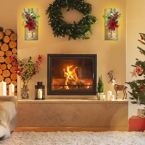 Mason Jar Sconce Decor Rustic Wall Sconces Christmas Wall Art Hanging - color: Rose+Dark Grey Board
