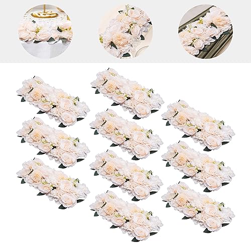10 Pcs Wedding Dining Table Flower Centerpiece 20.5x11 Inch, Champagne Silk Rose Flower Arrangement For Table Reception Decorations, Artificial Centerpiece For Kitchen Living Room Home Decor