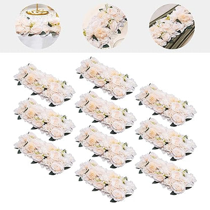 10 Pcs Wedding Dining Table Flower Centerpiece 20.5x11 Inch, Champagne Silk Rose Flower Arrangement For Table Reception Decorations, Artificial Centerpiece For Kitchen Living Room Home Decor