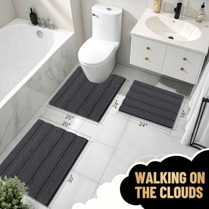 OLANLY Thick Bathroom Runner Rugs 59x24, Soft Chenille Bath Rugs, Dark Grey - color: Dark Grey, size: 59" X 24"