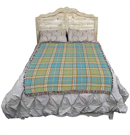 Pure Country Weavers Plaid Blanket Freshwater - Patterns Gift Tapestry Throw Woven from Cotton - Made in the USA (72x54) - color: Freshwater
