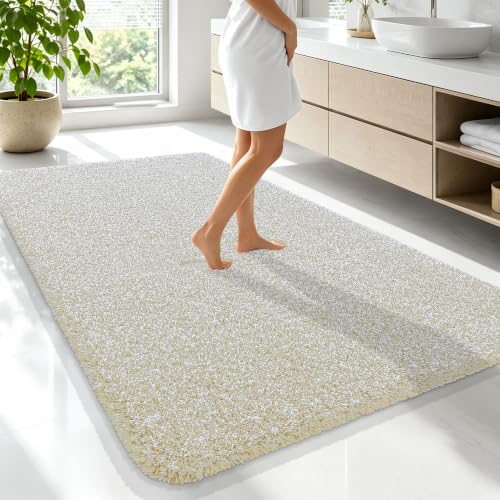 OLANLY Microfiber Bathroom Rugs 70x46, Quick Dry Bath Mat, Sand and White - color: Sand and White, size: 70" X 46"