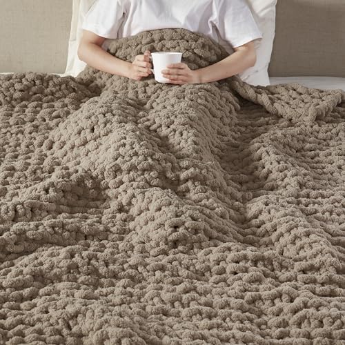 Madison Park Chenille Chunky Knit All Season Throw Blanket, 50 x 60, Brown - color: Brown