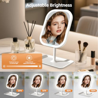 Rechargeable 2400mAh Makeup Mirror,360-degree rotatable Tabletop Vanity Mirrors with Lights，High-Definition led led Vanity Mirrors，Compact Mirror with Light for Women Gifts