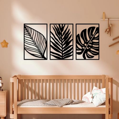 Resama 3 Pack Black Metal Monstera Palm Leaf Wall Decor - color: Black