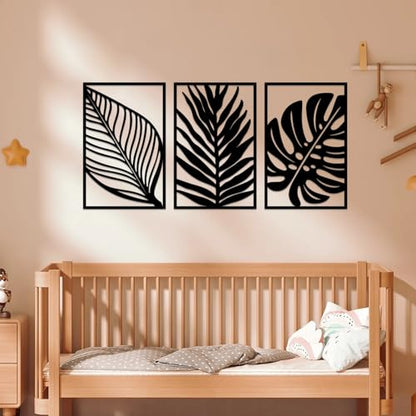 Resama 3 Pack Black Metal Monstera Palm Leaf Wall Decor - color: Black