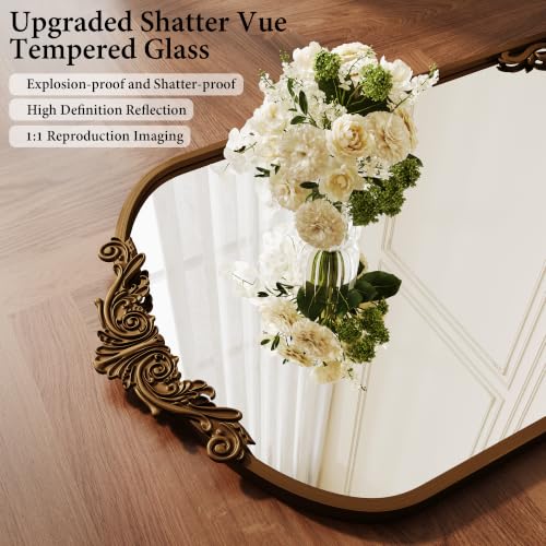 Koonmi Vintage Wall Mirror, 38“x26” Arched Antique Mirror