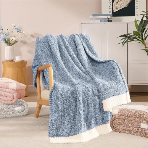 WRENSONGE Soft Throw Blanket for Couch-Cozy Reversible Knitted Blankets - color: Aesthetic Blue, size: Throw (50"x 60")