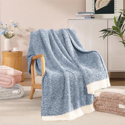 WRENSONGE Soft Throw Blanket for Couch-Cozy Reversible Knitted Blankets - color: Aesthetic Blue, size: Throw (50"x 60")