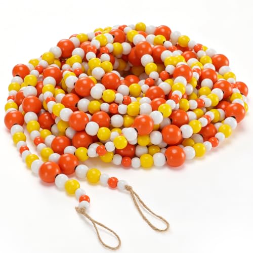 Giegxin Fall Wood Bead Garland 32.8 Ft, Orange Yellow White Gradient Wooden Bead Garland, Farmhouse Rustic Autumn Harvest Decor for Mantel Tiered Tray Shelf Table Centerpiece Home Decorations - color: Gradient Orange,