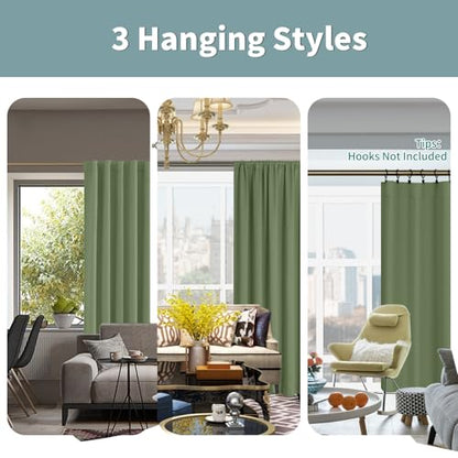 BGment 100% Blackout Curtains 63 Inch Length with Black Liner, Grass Green - color: Grass Green, size: 38"W x 63"L (Pack of 2)