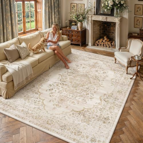 8x10 Beige Washable Neutral Area Rug Living Room - color: Neutral | Beige, size: 8' x 10' (Rectangular)