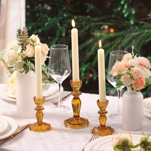 Amber Candlestick Holders Set of 6, Glass Taper Candle Holders - color: Amber