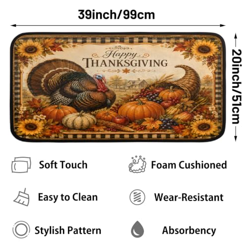 Thanksgiving Kitchen Rug Non-Slip Indoor Carpet Absorbent Welcome Mat - color: B:b-17