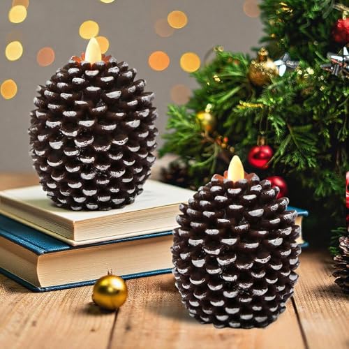 Wondise Flameless Candles with 6H Timer Pine Cone Candles - color: 2-Brown