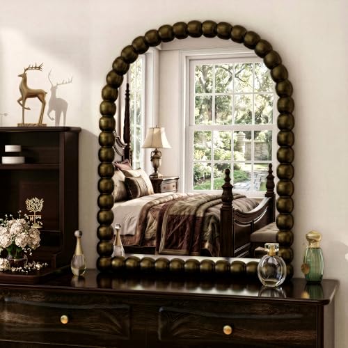 24"×36" Bronze Arched Wall Mirror, Vintage Beaded Decorative - color: Bronze, size: 36"L x 24"W