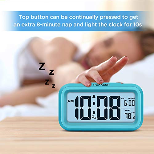 Peakeep Night Light Digital Alarm Clock Battery Operated Indoor Temperature - color: Blue