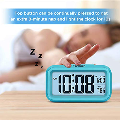 Peakeep Night Light Digital Alarm Clock Battery Operated Indoor Temperature - color: Blue