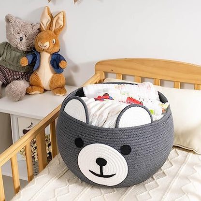 CherryNow Large Baby Basket for Gifts Empty, Cute Bear Design, Grey - color: Grey, size: 15.7"D x 10.5"H