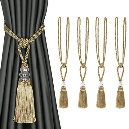 BEL AVENIR 4 Pack Curtain Tiebacks Hand-Woven Holdbacks Tassels Tiebacks - color: Golden, size: 4 Pack