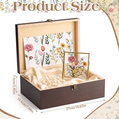 Marsui Wildflower Wooden Keepsake Box, 10.6 x 7.7 x 3.9 Inch Decorative Box