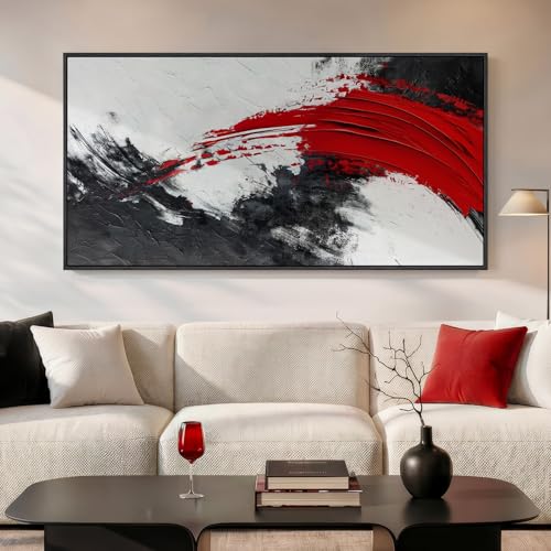 Extra Large Framed Red Black White Abstract Wall Art for Living Room, 60x30 - color: Black White Red B, size: 60"L x 30"W
