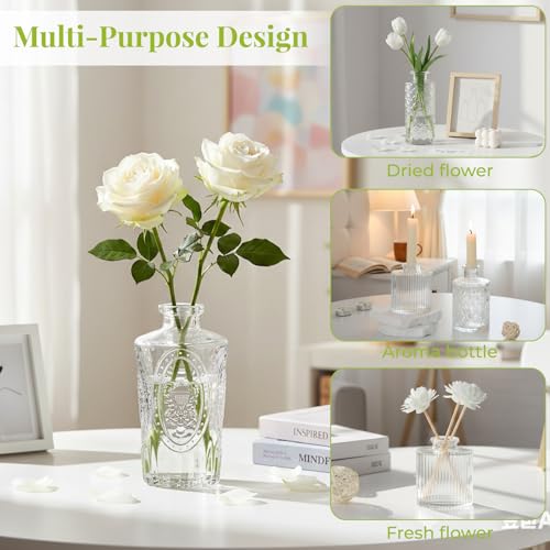 12 Pack Bud Vase in Bulk - BEAHOT Clear Flower Vases for Wedding Decorations, Glass Vase for Table Decorations, Small Vase for Home, Mother's Day, Centerpieces, Party, Office (Clear)
