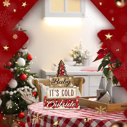 Britimes Tiered Tray Decor Set, 4 Pack, Wooden Table Sign, Plaid Farmhouse - color: Red