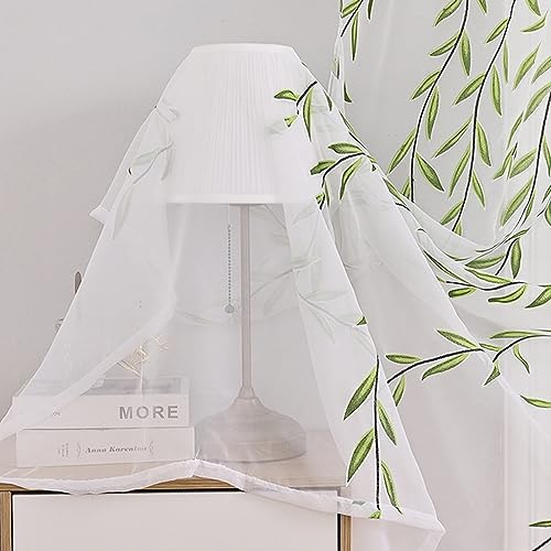 Ufurty 2pcs Willow Leaf Window Curtain Voile Tulle Sheer Vine Curtains - color: Green Leaf, size: 39.4"W x 78.7"L (Pack of 2)
