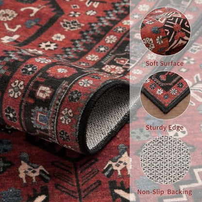 Ciicool 2x3ft Small Area Rug,Washable Boho Thin Mat for Entryway Kitchen - color: Red / Black, size: 2' X 3' (Rectangular)