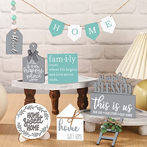 FairySandy 11 Pcs Home Tiered Tray Decor Minimalist Rustic Wooden Signs - style: Minimalist